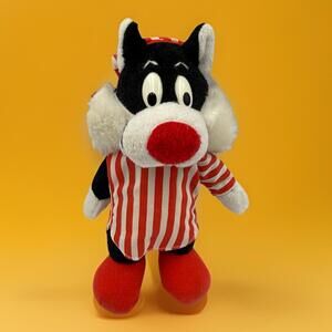 Looney Tunes Warner Bros Sylvester Cat Plush 9" 1992 in Night Shirt and Hat